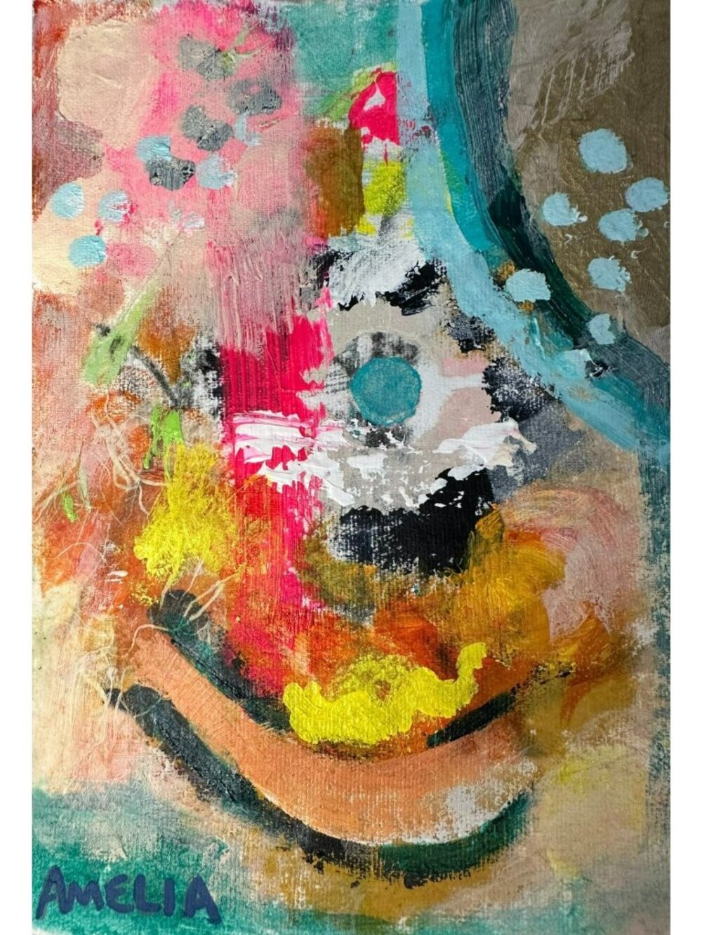 Original Art Abstract Mini Painting OOAK Gentle Giant Expressionist Peaceful 6x8